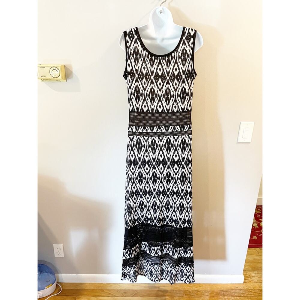 Nine West Sleeveless Black and White Patterned Maxi Dress Size 12 - Picture 5 of 12